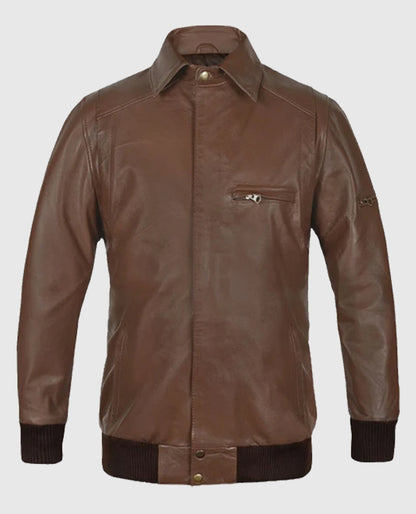 Mens Bomber Hunter Leather Jacket