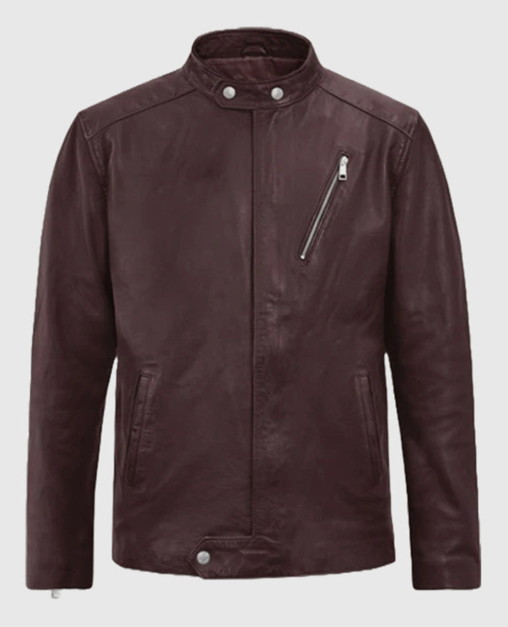 Motorad Burgundy Biker Leather Jacket for Men