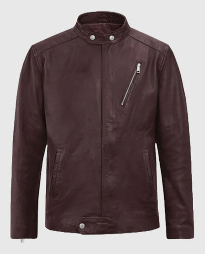 Motorad Burgundy Biker Leather Jacket for Men
