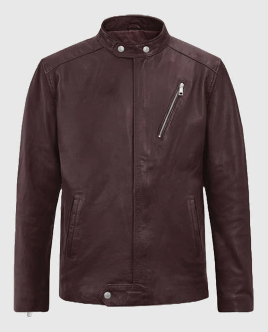 Motorad Burgundy Biker Leather Jacket for Men