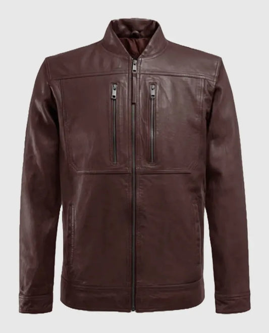 Men's Thunder Storm Burgundy Biker Leather Jacket