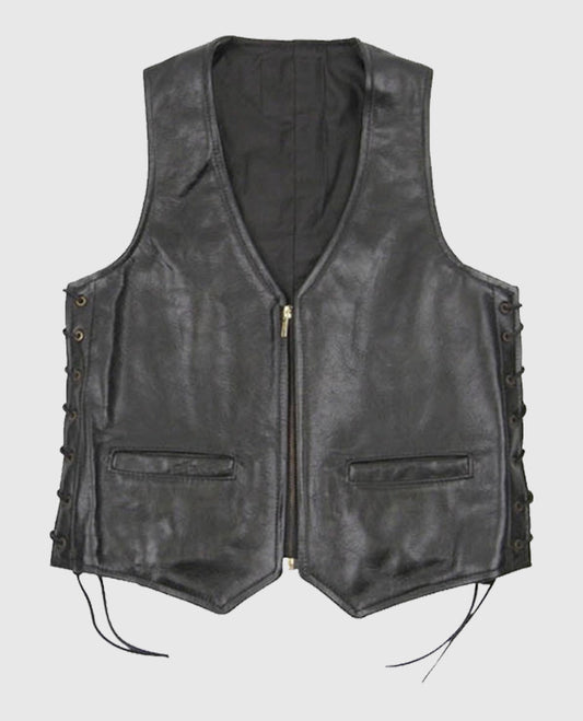 Men's Casual Black Laced Leather Vest