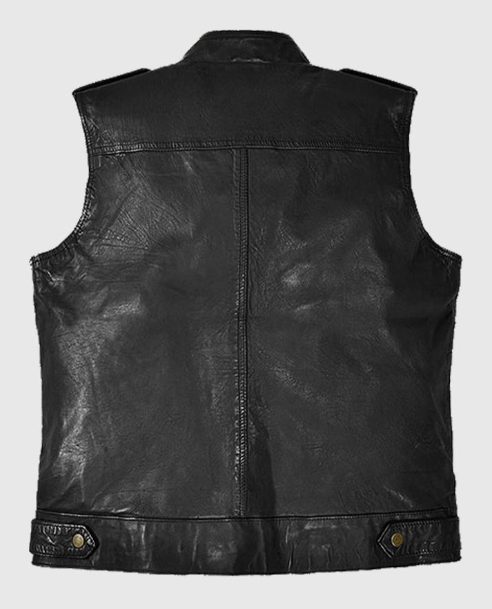 Men's Classic Black Biker Leather Vest