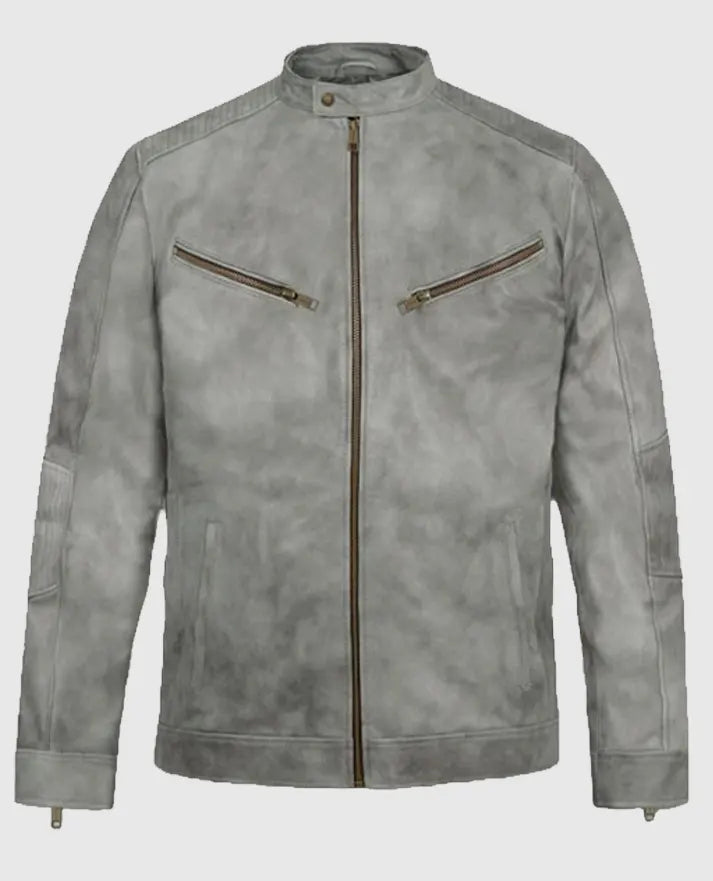 Men's Harbor Gray Biker Suede Jacket
