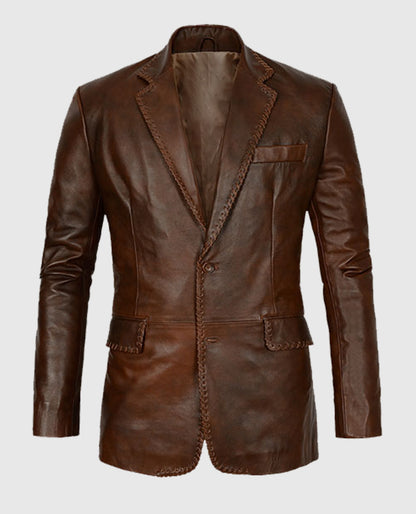 Spanish Brown Medieval Leather Blazer for Men