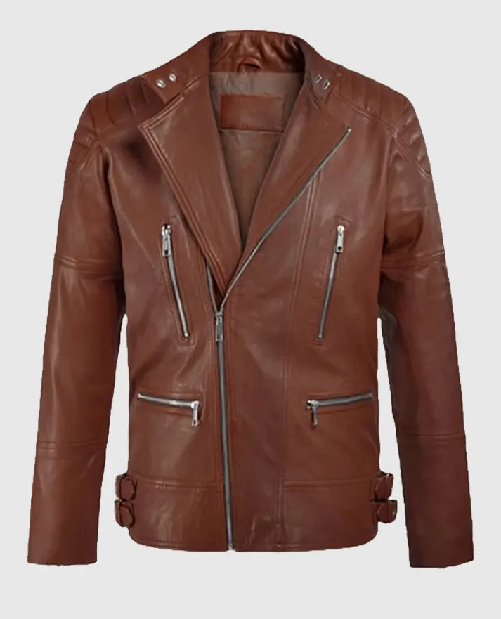 Men's Moto Shotgun Tan Leather Jacket