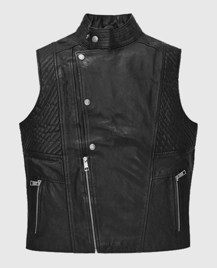 Men's Quilted Black Leather Biker Vest