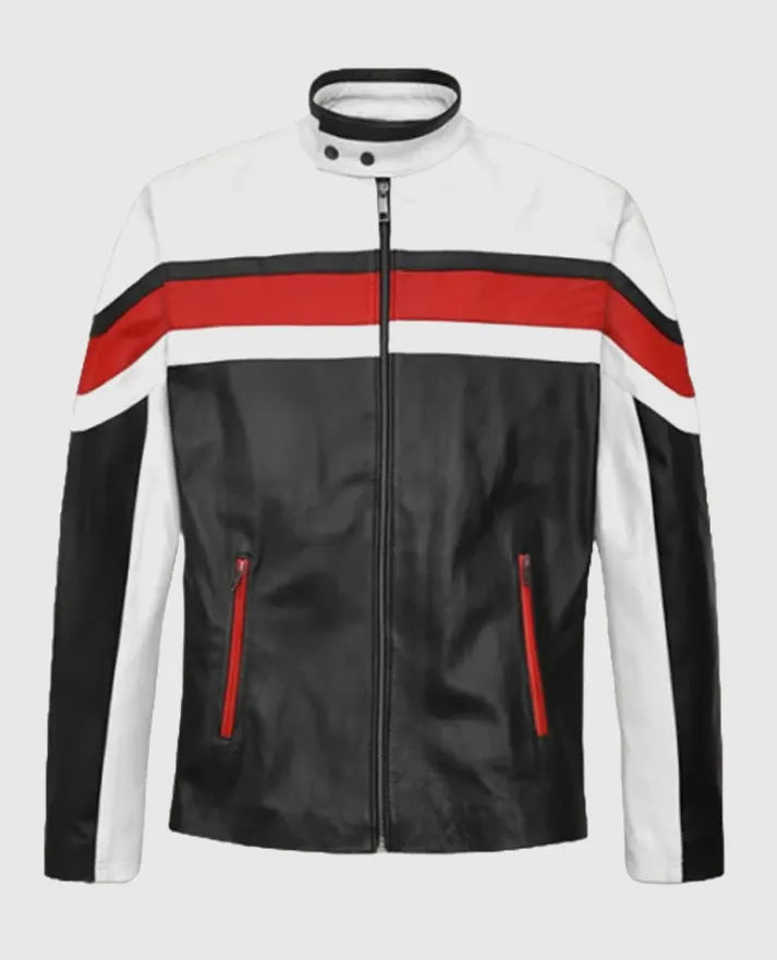 Mens Rocker Striped Leather Jacket