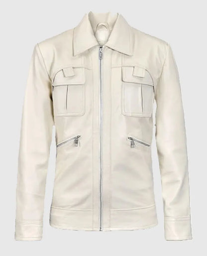 Mens Shirt Collared Motorcycle Leather Jacket