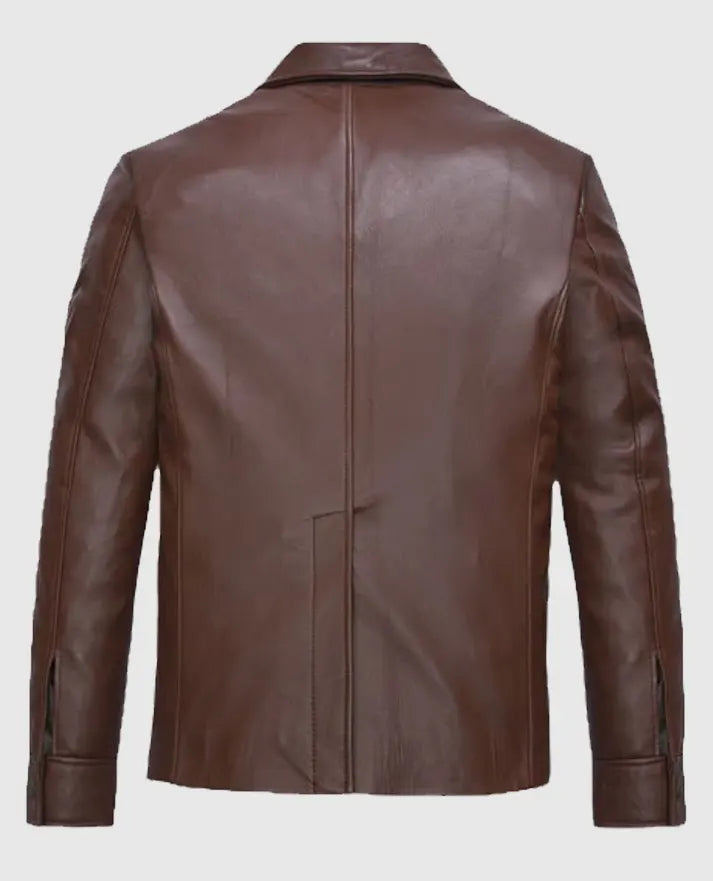 Mens Shirt Style Brown Trucker Leather Jacket