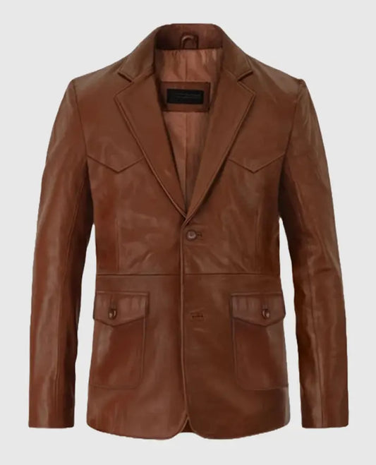 Mens Western Rich Brown Leather Blazer