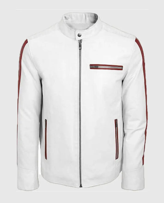 Mens White Biker Leather Jacket