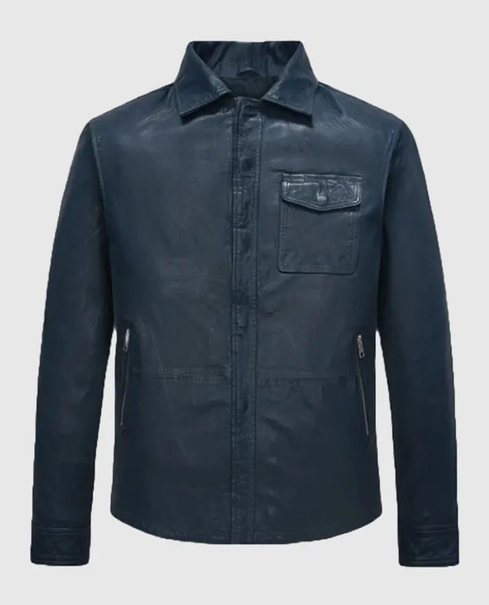 Mike Tyson Blue Shirt Style  Leather Jacket