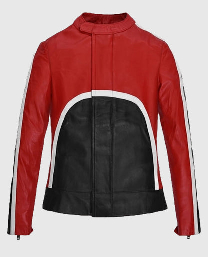 Money Heist Red and White Ursula Corbero Leather Jacket