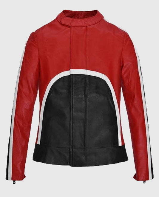 Money Heist Red and White Ursula Corbero Leather Jacket