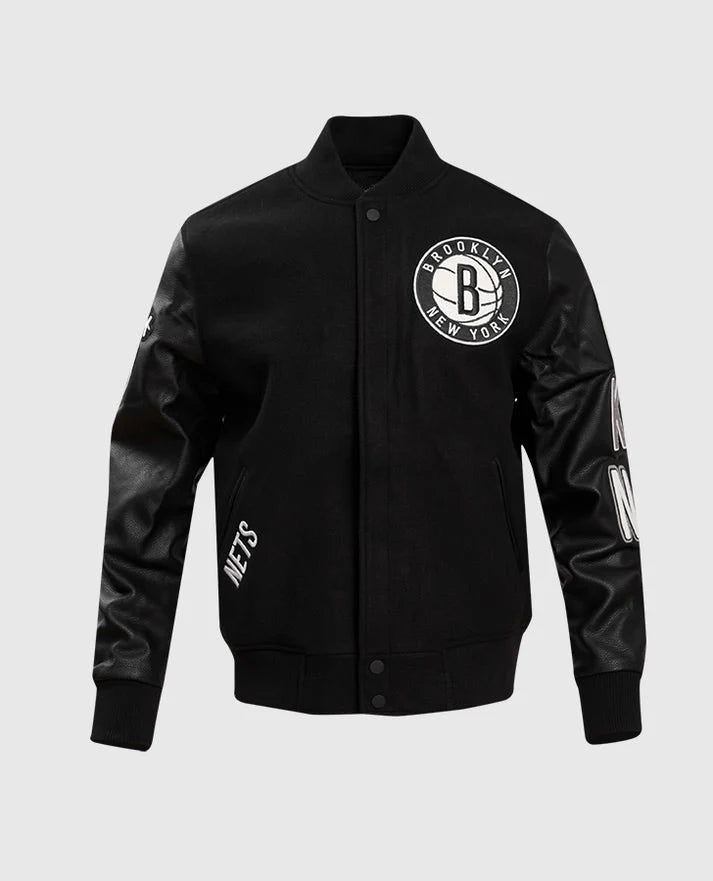 NBA Brooklyn Nets Mens Black Varsity Jacket
