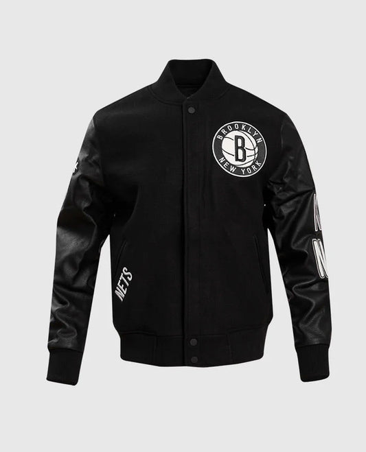 NBA Brooklyn Nets Mens Black Varsity Jacket