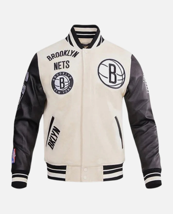 NBA Brooklyn Nets Mens Black & White Varsity Jacket
