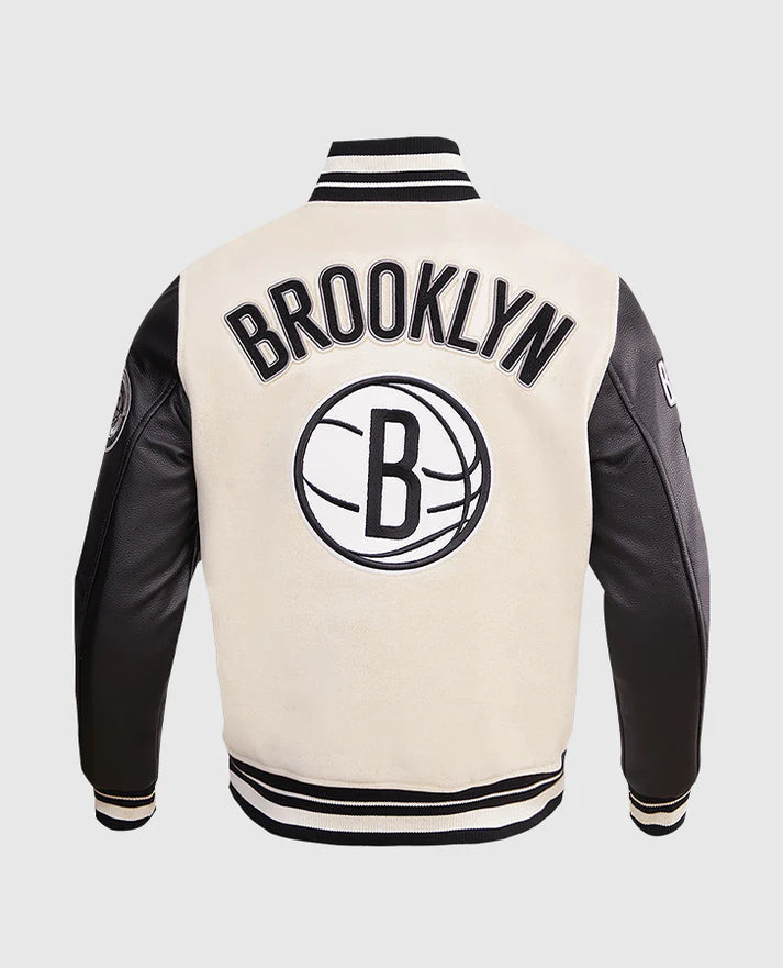 NBA Brooklyn Nets Mens Black/White Varsity Jacket
