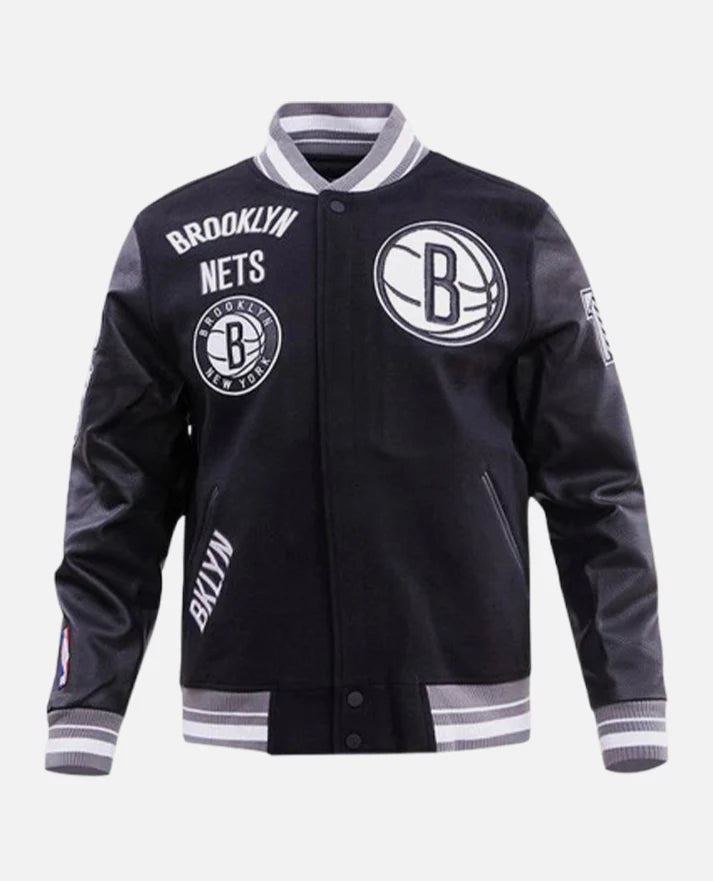 NBA Brooklyn Nets Mens Rib Wool Black Varsity Jacket