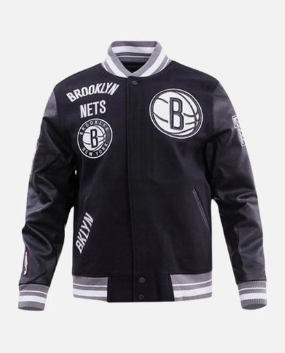 NBA Brooklyn Nets Mens Rib Wool Black Varsity Jacket