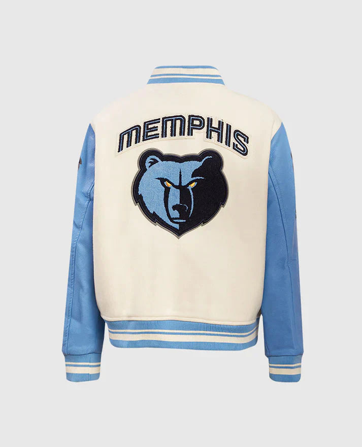 NBA Memphis Grizzlies Women's Rib Wool White / Blue Varsity Jacket