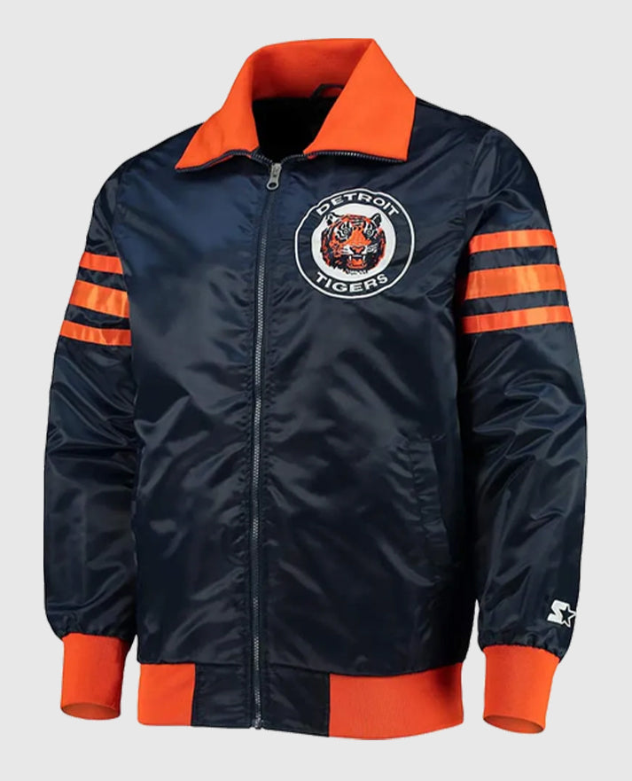 Navy Blue The Captain III Detroit Tigers Satin Jacket