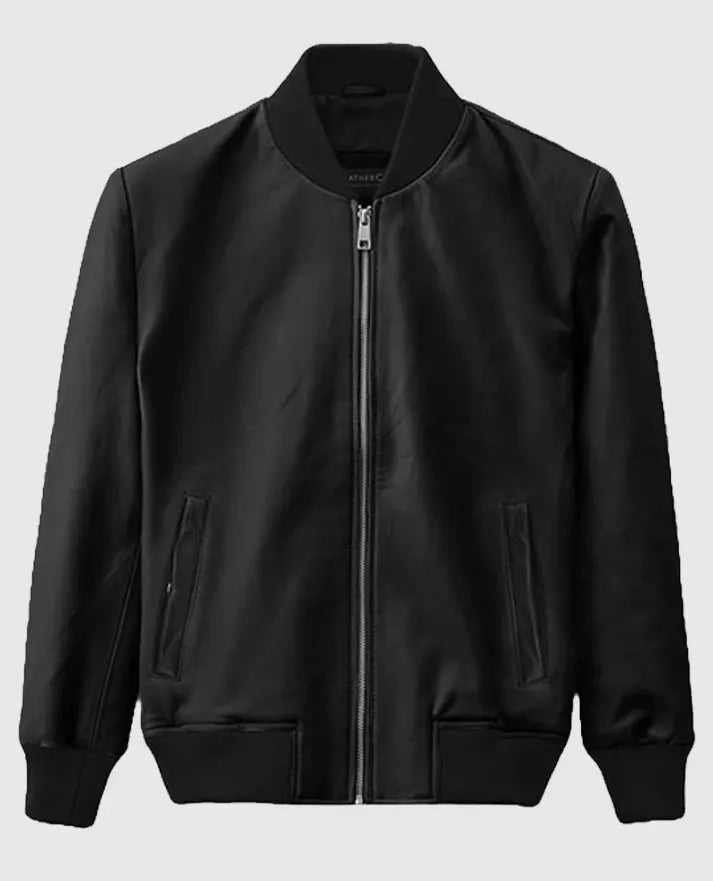 Pitbull Black Leather Bomber Jacket