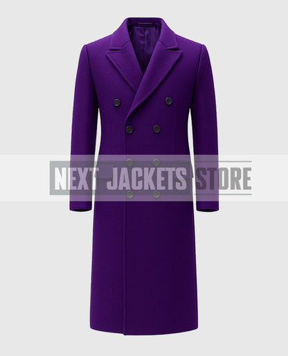 Purple Double-Breasted Long Trench Coat for Men