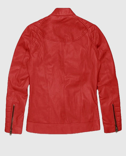 Red Cafe Racer Leather Jacket for Women