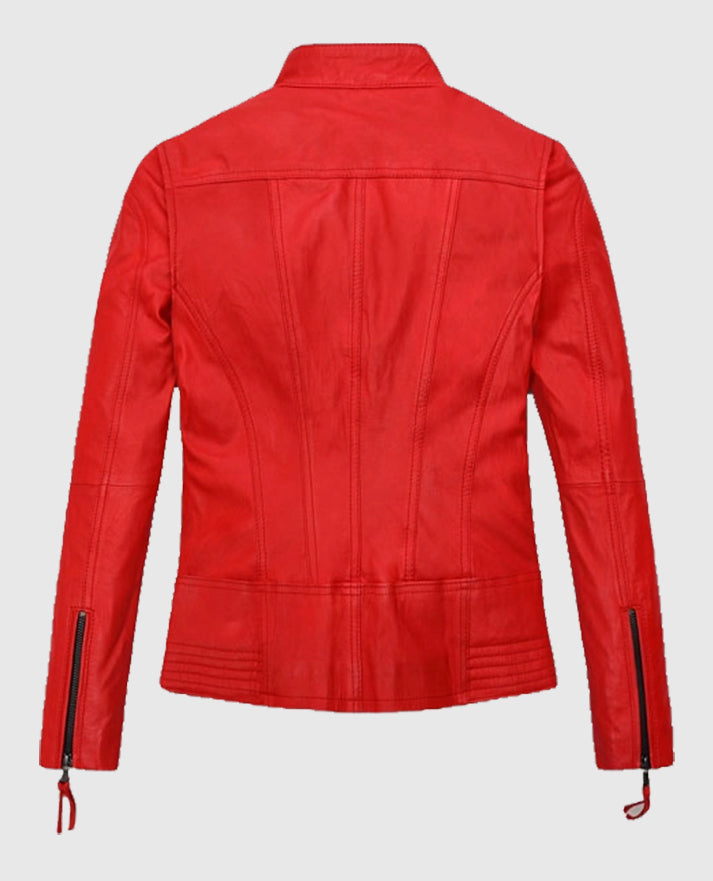 Women's Red Washed and Wax Leather Jacket - second image
