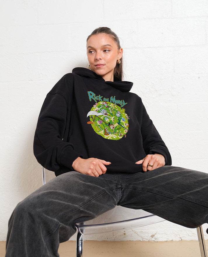 Rick and Morty Portal Collage Brown Hoodie