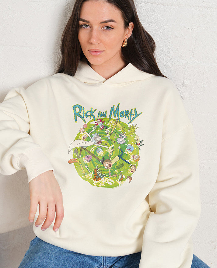 Rick and Morty Portal Collage White Hoodie