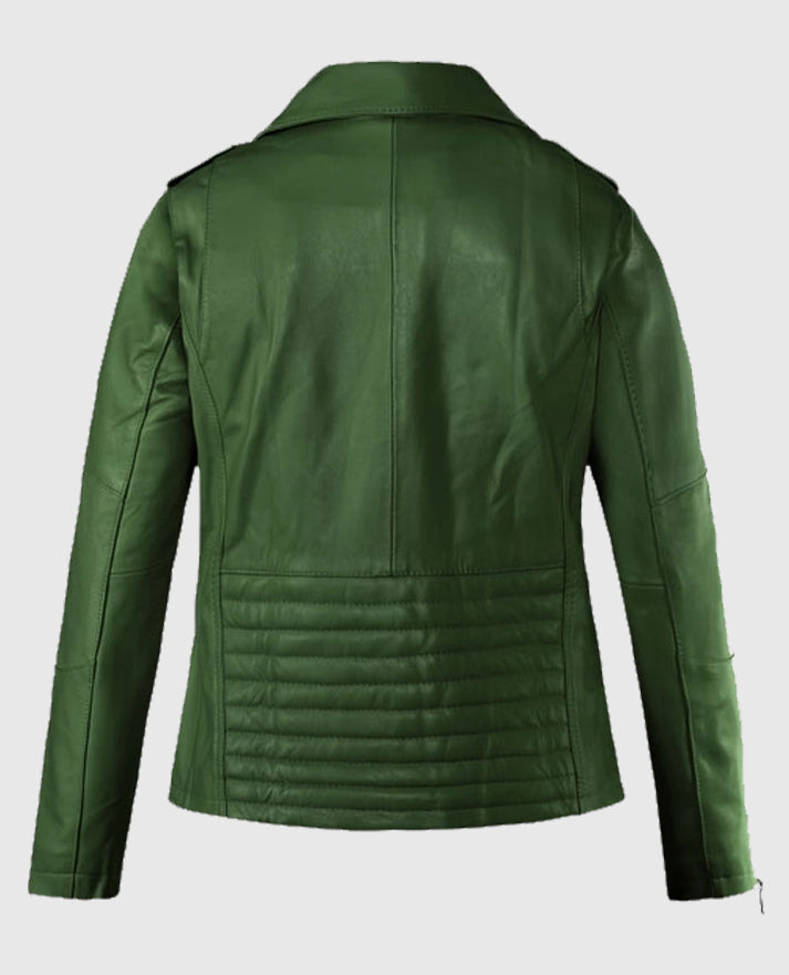 Rihanna Biker Green Leather Jacket