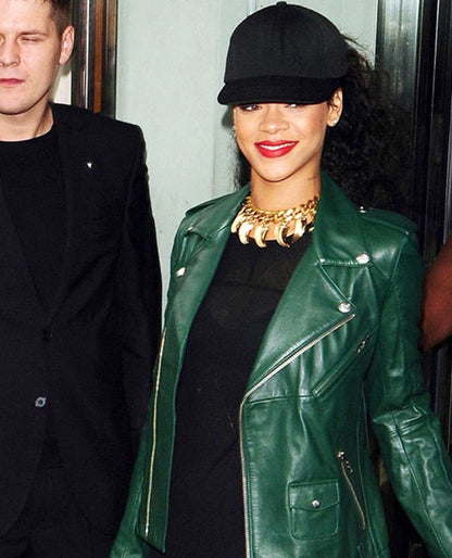 Rihanna Green Leather Jacket