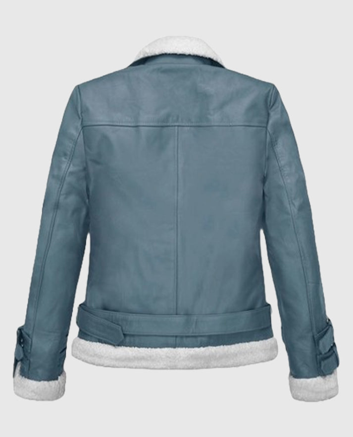 Rita Ora Bon Blue Shearling Leather Jacket