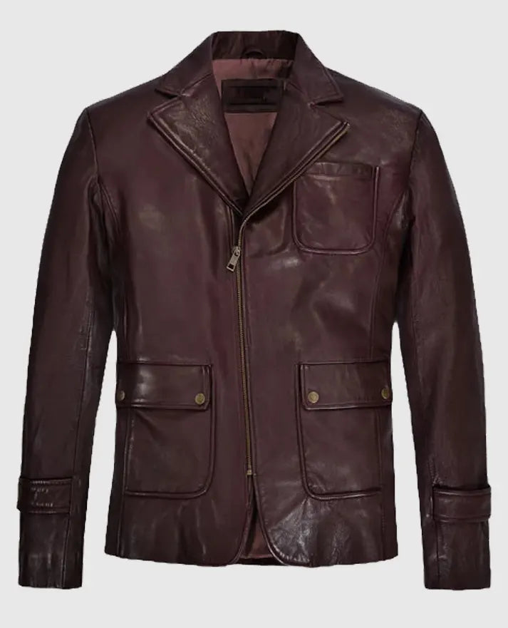 Robert Downey Jr Burgundy Leather Blazer
