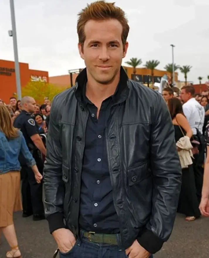 Ryan Reynolds Leather Jacket in Black