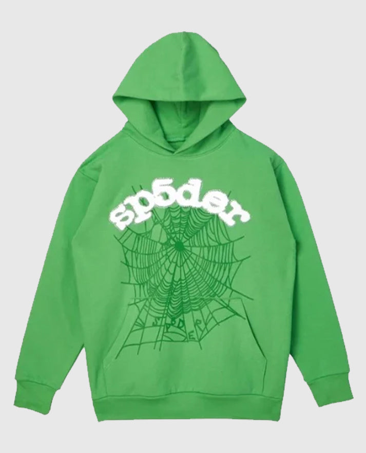 SP5DER Web Suit Green Hoodie Rhinestone