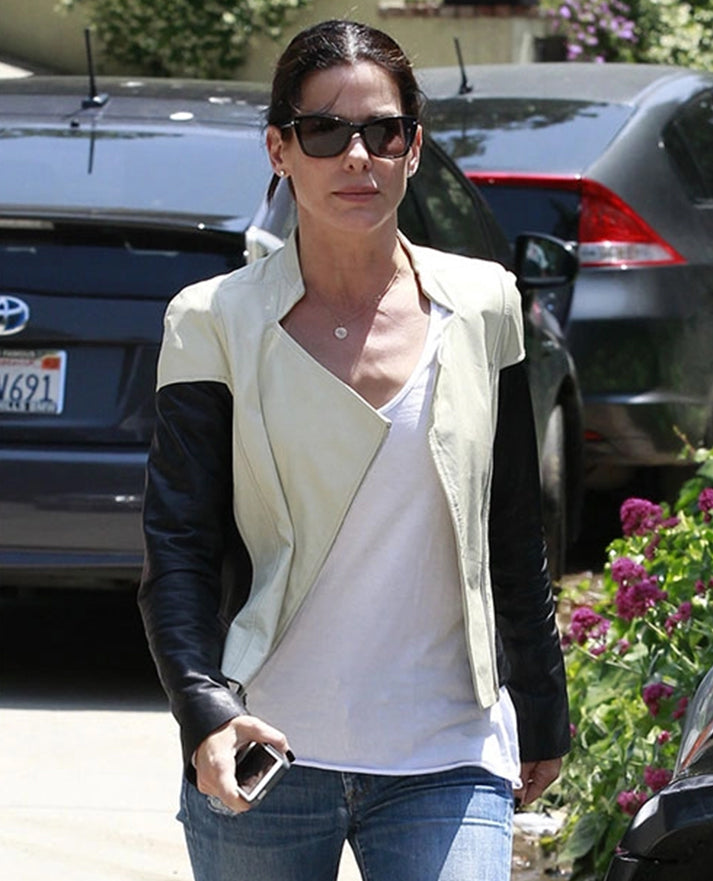 Sandra Bullock Black & Off-White Leather Jacket
