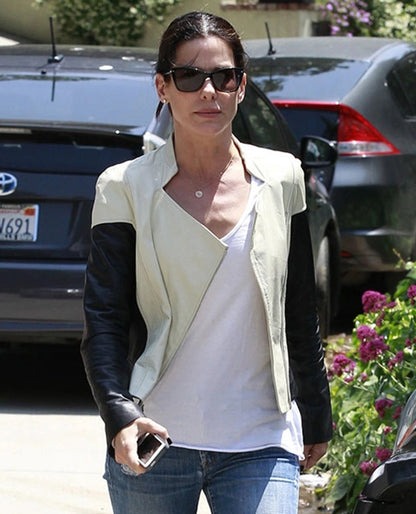 Sandra Bullock Black & Off-White Leather Jacket