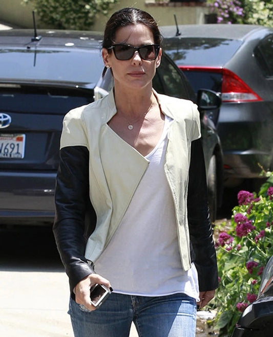 Sandra Bullock Black & Off-White Leather Jacket
