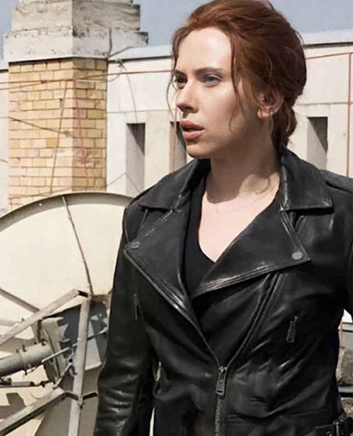 Scarlett Johansson Natasha Black Widow Biker Leather Jacket