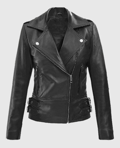 Scarlett Johansson Natasha Black Widow Black Biker Leather Jacket