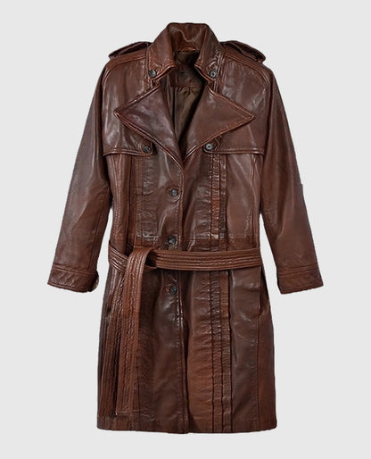 Shop Spanish Brown Leather Long Coat for Women