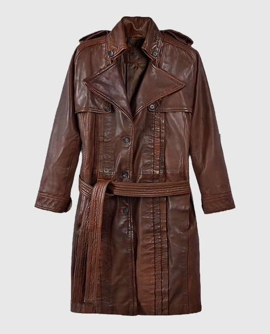 Shop Spanish Brown Leather Long Coat for Women