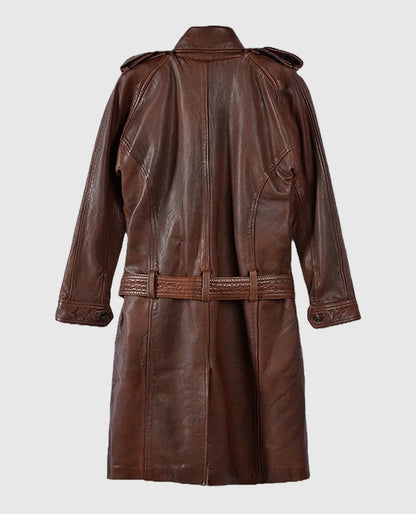 Spanish Brown Leather Long Coat for Women