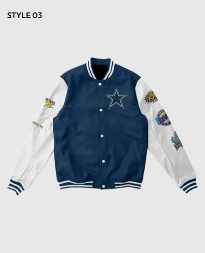 Super Bowl 5x Champions Dallas Cowboys Navy/White Varsity letterman Jacket