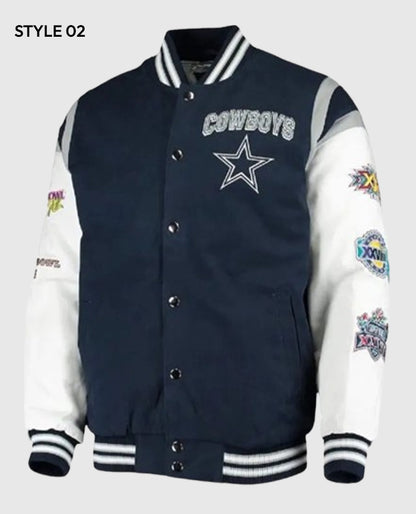 Super Bowl 5x Champions Dallas Cowboys Navy/White Varsity Letterman Jacket