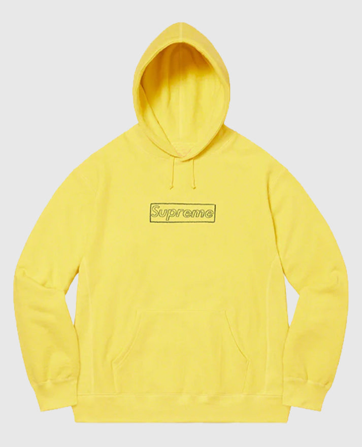 Supreme KAWS Chalk Logo Yellow Hooded Sweatshirt
